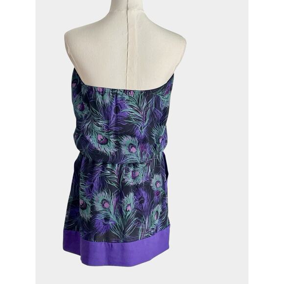 Y2K Mini Dress Small Strapless Beaded Artsy Peacock Forest Fairy Grunge 2010s - Picture 3 of 11